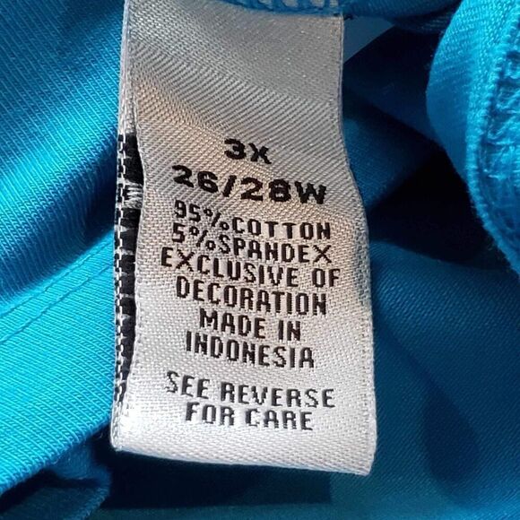 Catherines Shirt Women's Plus Size 3X Blue Short Sleeve Pullover Embellish Neck - Picture 5 of 7